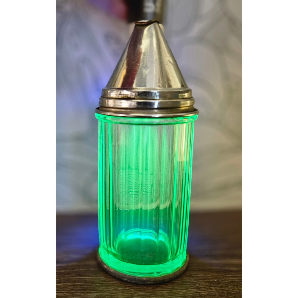 RARE Uranium Glass A-Tilt-A-Spoon Diner Sugar Shaker Dispenser - 1900s Vintage